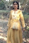 Shop_Neeta Bhargava_Yellow Chanderi Silk Round Kurta And Palazzo Set _at_Aza_Fashions