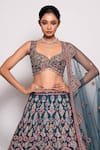 Buy_Pallavi Poddar_Blue Tulle Sequins, Beads, Embroidery Asymmetric Gama Mirror Bridal Lehenga Set _Online_at_Aza_Fashions