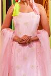 Mona And Vishu_Pink Dupion Silk, Dupatta Organza Pearl And Cut Floral Embroidered Kurta Set _Online_at_Aza_Fashions