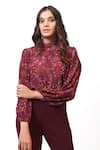 Buy_Ankita Dharman_Purple Georgette Mandarin Collar Floral Print Top _at_Aza_Fashions