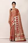 Buy_Aryavir Malhotra_Brown Banarasi Cotton Silk Leaf Woven Saree _at_Aza_Fashions