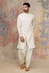 Devnaagri_White Woven Chanderi Kurta Set _Online_at_Aza_Fashions