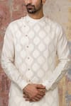 Devnaagri_White Woven Chanderi Kurta Set _at_Aza_Fashions