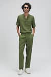 Buy_Terra Luna_Green 100% Linen Nash Chinos _at_Aza_Fashions