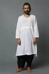 Buy_House of Three_White Handspun Handwoven Cotton Plain Kurta  _at_Aza_Fashions