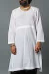 Shop_House of Three_White Handspun Handwoven Cotton Plain Kurta  _Online_at_Aza_Fashions