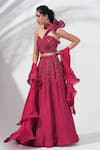 Buy_suruchi parakh_Pink Georgette Crepe Embroidered One Shoulder Lehenga Set With Ruffle Dupatta_at_Aza_Fashions