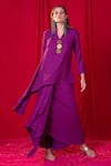 Shop_Enech_Purple Handloom Cotton Embellishment Asymmetric Tunic And Skirt Set _Online_at_Aza_Fashions