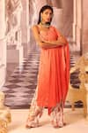 Buy_Gauri Dhawan_Orange Knit Shimmer Asymmetric Draped Tunic _Online_at_Aza_Fashions