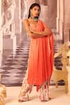 Gauri Dhawan_Orange Handcrafted Cotton Textile And Knit Myrine Draped Tunic & Flared Pant Set_Online_at_Aza_Fashions