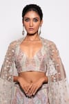 Shop_Pallavi Poddar_Purple Tulle Amoeba Scattered Sequin Embroidered Lehenga Set_at_Aza_Fashions
