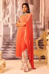 Buy_Gauri Dhawan_Orange Handcrafted Cotton Textile And Knit Myrine Draped Tunic & Flared Pant Set_Online_at_Aza_Fashions