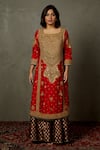 RI.Ritu Kumar_Red Kurta And Dupatta  Palazzo & Cotton Embroidered Dori Mandwi Set _Online_at_Aza_Fashions