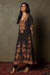 Buy_RI.Ritu Kumar_Black Kurta - Rayon Crepe Printed Waterfall Floral Pattern Pant Set _Online_at_Aza_Fashions