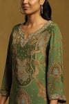 Shop_Ritu Kumar_Green Kurta And Pant Rayon Crepe & Dupatta Viscose Chiffon Print Paisley Set _Online_at_Aza_Fashions