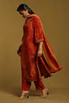 Ritu Kumar_Orange Kurta And Pant Rayon Crepe & Dupatta Viscose Chiffon Print Straight Set _Online_at_Aza_Fashions