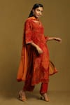 Buy_Ritu Kumar_Orange Kurta And Pant Rayon Crepe & Dupatta Viscose Chiffon Print Straight Set _Online_at_Aza_Fashions