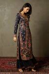 RI.Ritu Kumar_Black Kurta - Silk Satin Printed Avena Floral Aari Embroidered Palazzo Set _Online_at_Aza_Fashions