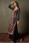 Buy_RI.Ritu Kumar_Black Kurta - Silk Satin Printed Avena Floral Aari Embroidered Palazzo Set _Online_at_Aza_Fashions