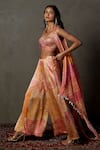 RI.Ritu Kumar_Peach Blouse And Cape Viscose Printed Abstract Cape Petunia & Flared Pant Set _Online_at_Aza_Fashions