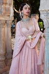 Shop_Kritika Dawar_Pink Silk, Georgette, Mukaish Embroidered Bridal Lehenga Set _Online_at_Aza_Fashions