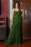 Arpita Mehta_Green Georgette Embroidery Mirror Halter Pre-draped Tiered Saree With Blouse _Online_at_Aza_Fashions