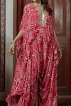 Arpita Mehta_Red Georgette And Embroidery Garden & Mirror Notched Cape & Pant Set _Online_at_Aza_Fashions