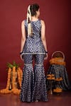 Monk & Mei By Sonia Anand_Blue Brocade, Organza Lace, Embroidery Round Floral Pattern Kurta Sharara Set _at_Aza_Fashions