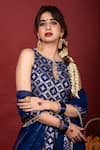 Shop_Monk & Mei By Sonia Anand_Blue Brocade, Organza Lace, Embroidery Round Floral Pattern Kurta Sharara Set _at_Aza_Fashions