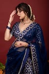 Shop_Monk & Mei_Blue Brocade Floral V Neck Sevati Pattern Sharara Saree With Blouse 