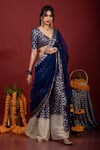 Monk & Mei_Blue Brocade Floral V Neck Sevati Pattern Sharara Saree With Blouse _Online