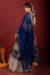 Buy_Monk & Mei_Blue Brocade Floral V Neck Sevati Pattern Sharara Saree With Blouse _Online