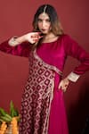 Shop_Monk & Mei By Sonia Anand_Purple Brocade, Satin, Organza Tassels Floral Pattern Anarkali With Dupatta _Online_at_Aza_Fashions