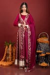 Buy_MONK & MEI BY SONIA ANAND_Purple Kurta Brocade And Satin Floral Square Neck Pattern Anarkali _Online_at_Aza_Fashions