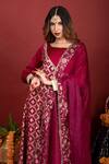 Shop_Monk & Mei By Sonia Anand_Purple Brocade, Satin, Organza Tassels Floral Pattern Anarkali With Dupatta _at_Aza_Fashions
