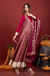 Monk & Mei By Sonia Anand_Purple Brocade, Satin, Organza Tassels Floral Pattern Anarkali With Dupatta _at_Aza_Fashions