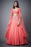 RI.Ritu Kumar_Pink Silk, Viscose, Cotton Embroidery Square Neck Nazli Lehenga Set With Cape _Online_at_Aza_Fashions