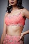 RI.Ritu Kumar_Pink Silk, Viscose, Cotton Embroidery Square Neck Nazli Lehenga Set With Cape _at_Aza_Fashions
