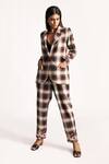 Kritika Murarka_Beige Cotton Wool Blend Plaid Pattern Embroidered Blazer Pant Set  _Online_at_Aza_Fashions