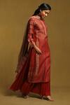 Buy_Ritu Kumar_Orange Cotton  Silk * Cotton Voile Kota Doria Chevron Print Kurta Palazzo Set_Online_at_Aza_Fashions