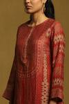 Shop_Ritu Kumar_Orange Cotton  Silk * Cotton Voile Kota Doria Chevron Print Kurta Palazzo Set_Online_at_Aza_Fashions