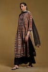 Ritu Kumar_Black Kurta Viscose Bamberg Printed Geometric Notched Pant Set _Online_at_Aza_Fashions