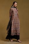 Buy_Ritu Kumar_Black Kurta Viscose Bamberg Printed Geometric Notched Pant Set _Online_at_Aza_Fashions