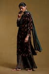 Ritu Kumar_Black Kurta Silk Velvet Printed Floral Round Sharara Set _Online_at_Aza_Fashions