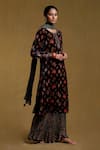 Buy_Ritu Kumar_Black Kurta Silk Velvet Printed Floral Round Sharara Set _Online_at_Aza_Fashions