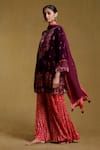 Ritu Kumar_Purple Kurta Silk Velvet Printed Floral Round Sharara Set _Online_at_Aza_Fashions