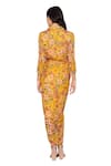 Shop Soup By Sougat Paul Yellow Sequin Fabric V Neck Draped Floral Print Dress at Aza Fashions Shop_Soup By Sougat Paul_Yellow Sequin Fabric V Neck Draped Floral Print Dress _at_Aza_Fashions
