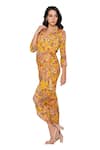 Buy Soup By Sougat Paul Yellow Sequin Fabric V Neck Draped Floral Print Dress Online at Aza Fashions Buy_Soup By Sougat Paul_Yellow Sequin Fabric V Neck Draped Floral Print Dress _Online_at_Aza_Fashions