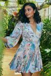 Ankita Dharman_Multi Color Georgette Lining Butter Crepe V Neck Floral Print Dress _Online_at_Aza_Fashions