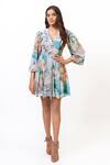 Buy_Ankita Dharman_Multi Color Georgette Lining Butter Crepe V Neck Floral Print Dress _Online_at_Aza_Fashions